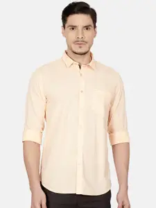 Oxemberg Men Peach-Coloured Slim Fit Horizontal Stripes Cotton Casual Shirt