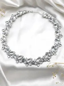 JOKER & WITCH Silver-Toned & White Pretunia Floral Rhiestones Necklace