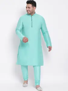 Hangup Men Sea Green Dupion Silk Kurta with Pyjamas