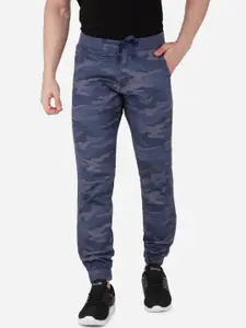 beevee Men Blue & Grey Camouflage Printed Pure Cotton Joggers