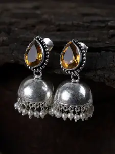 Fabstreet Women Silver-Plated Oxidized Dome Shaped Jhumka Earrings