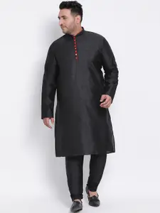 Hangup Men Black Dupion Silk Kurta with Pyjamas
