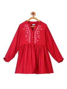 Miyo Red Embroidered Drop-Waist Dress