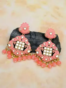 Crunchy Fashion Gold-Plated & Peach-Coloured Contemporary Drop Earrings