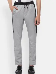 Louis Philippe ATHPLAY Men Grey Melange & Black Colourblocked Slim Fit Track Pants