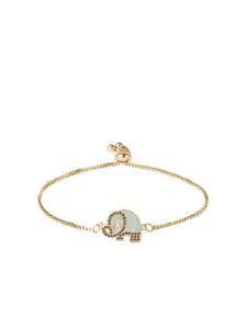 Moon Dust Women Gold-Toned & Blue Brass American Diamond Gold-Plated Charm Bracelet