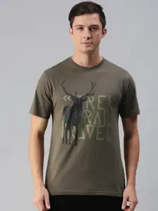 Wildcraft Men Olive Green Typography Printed Applique T-shirt