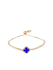 Moon Dust Women Gold-Toned & Blue Brass Cubic Zirconia Gold-Plated Charm Bracelet
