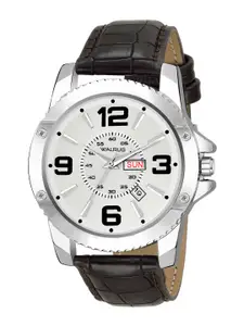 Walrus Men Silver-Toned Brass Printed Dial & Brown Straps Analogue Watch MJR-070907