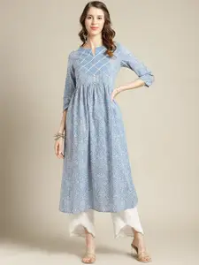 Varanga Women Blue Ethnic Motifs Printed A-Line Kurta
