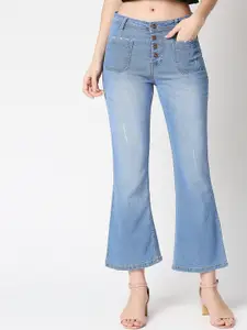 High Star Women Blue Bootcut High-Rise Low Distress Light Fade Jeans