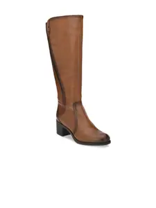 Delize Women Tan Brown High-Top Chelsea Heeled Boots