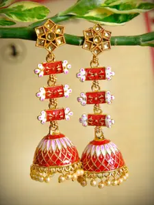 Crunchy Fashion Gold-Plated & Red Dome Shaped Jhumkas Earrings