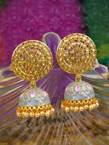 Crunchy Fashion Gold-Plated & Grey Dome Shaped Jhumkas Earrings