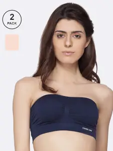 C9 AIRWEAR Pack of 2 Navy Blue & Nude-Coloured Bandeau Bra Full Coverage P2301_NUDE_NAVY