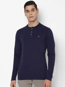 Allen Solly Sport Men Navy Blue Henley Neck Cotton Pure Cotton T-shirt