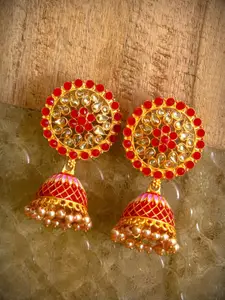 Crunchy Fashion Red Dome Shaped Jhumkas Earrings