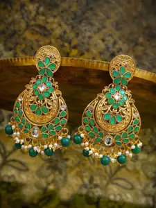 Crunchy Fashion Gold & Green Teardrop Shaped Chandbalis Earrings