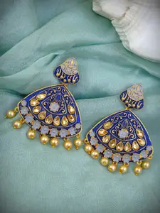Crunchy Fashion Gold-Plated & Blue Contemporary Chandbalis