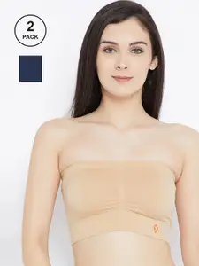 C9 AIRWEAR Pack of 2 Navy Blue & Nude-Coloured Bandeau Bra Full Coverage Lightly Padded