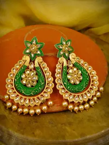 Crunchy Fashion Gold & Green Contemporary Chandbalis Earrings