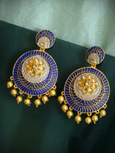 Crunchy Fashion Gold & Blue Contemporary Drop Earrings