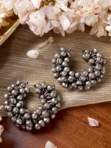 TEEJH Silver-Toned Circular Half Hoop Earrings