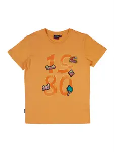 Gini and Jony Boys Orange Printed Pure Cotton T-shirt