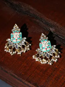 OOMPH Green & Gold-Toned Contemporary Drop Earrings