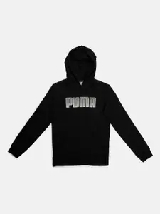 Puma Boys Black & Grey Printed Hooded Sweatshirt