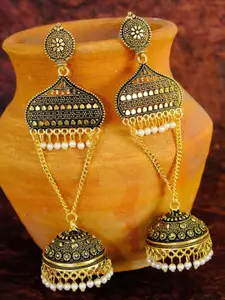 Crunchy Fashion Gold-Toned Contemporary Jhumkas Earrings