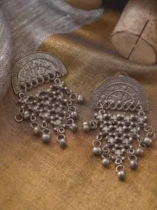 TEEJH Silver-Plated Contemporary Drop Earrings