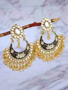 Crunchy Fashion Women Gold-Toned & Kundan Studded Classic Chandbalis Earrings