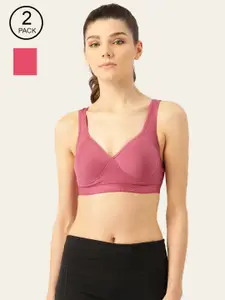Lady Lyka Peach-Coloured & Mauve Pack of 2 Workout Bra Full Coverage Lightly Padded
