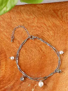 AQUASTREET Silver-Plated & White Pearl Beaded Anklet
