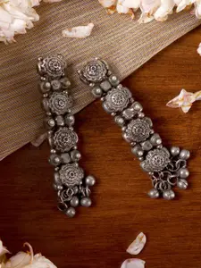 TEEJH Silver-Plated Contemporary Drop Earrings