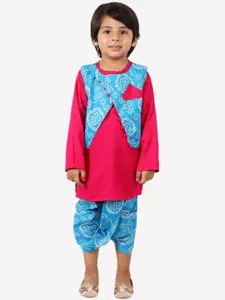 KID1 Boys Blue Ethnic Motifs Embroidered Pure Cotton Kurti with Dhoti Pants