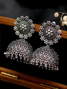 TEEJH Silver-Toned Dome Shaped Jhumkas Earrings