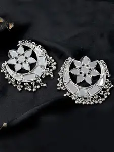 TEEJH Silver-Toned Contemporary Chandbalis Earrings