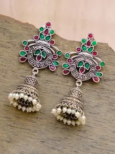Crunchy Fashion Silver-Plated Floral Design Contemporary Jhumka Earrings