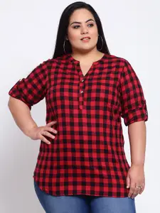 plusS Red Checked Shirt Style Top