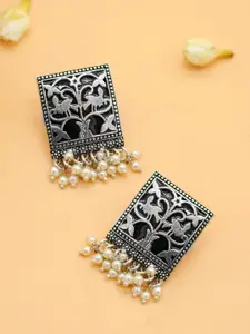 TEEJH Silver-Toned Contemporary Drop Earrings