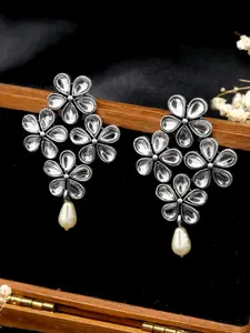 TEEJH Silver-Toned Contemporary Drop Earrings