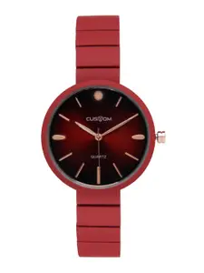 CUSTOM Women Red Embellished Dial & Red Bracelet Style Straps Analogue Watch-B 2552-B-03