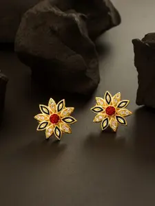 aadita Gold-Plated & American Diamond Studded Floral Studs Earrings