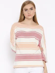 Vaak Multicoloured Striped Extended Sleeves Knitted Regular Top