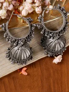 TEEJH Silver-Plated Oxidised Dome Shaped Jhumkas