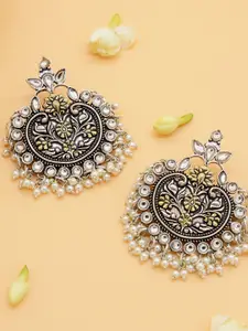 TEEJH Silver-Toned Contemporary Chandbalis Earrings