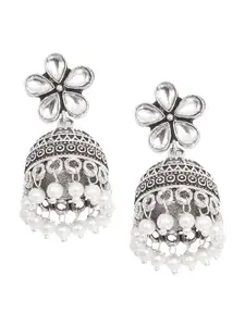 TEEJH Silver-Toned Contemporary Jhumkas Earrings