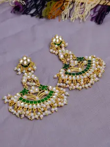 Crunchy Fashion Women Gold-Toned & White Kundan Chandelier Style Drop Earrings